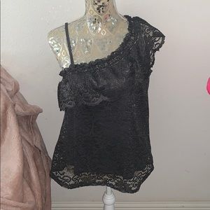 Grey lace one shoulder top😻